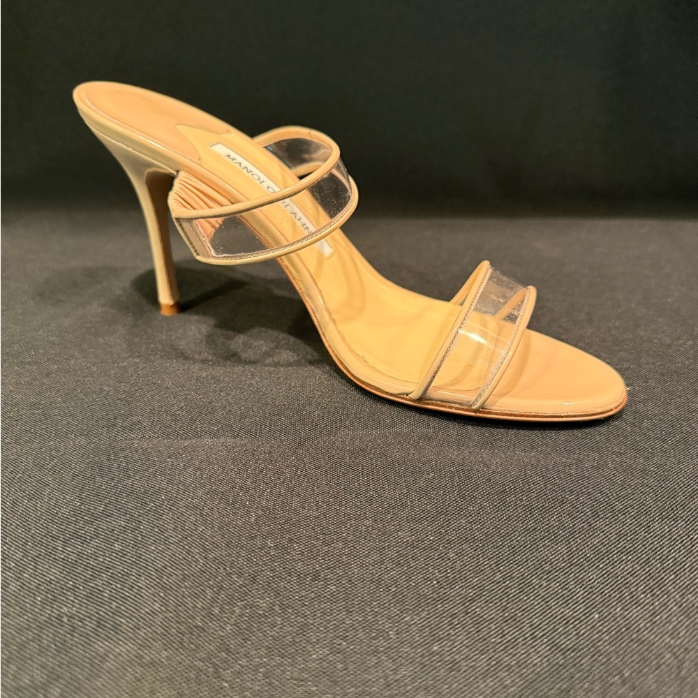 Manolo Blahnik Cream Tan Heels Stiletto Mule - Picture 2 of 13